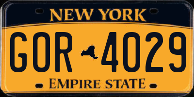 NY license plate GOR4029
