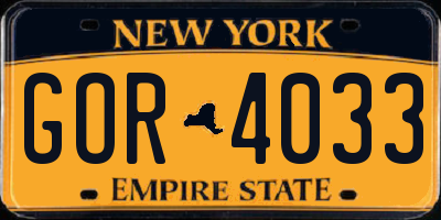 NY license plate GOR4033