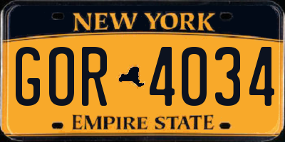 NY license plate GOR4034
