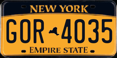 NY license plate GOR4035