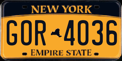 NY license plate GOR4036