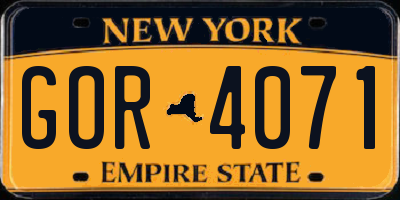 NY license plate GOR4071