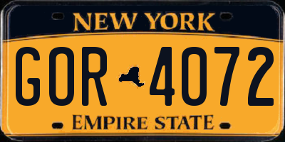 NY license plate GOR4072