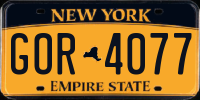 NY license plate GOR4077