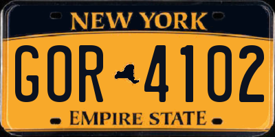 NY license plate GOR4102