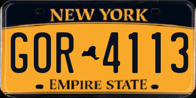 NY license plate GOR4113