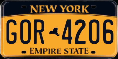 NY license plate GOR4206