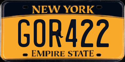 NY license plate GOR422