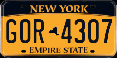 NY license plate GOR4307