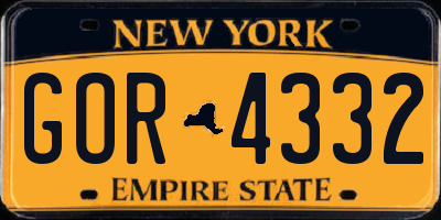 NY license plate GOR4332