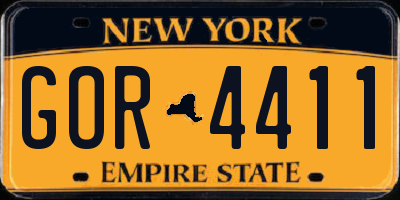 NY license plate GOR4411
