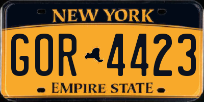 NY license plate GOR4423
