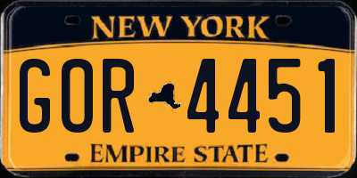 NY license plate GOR4451