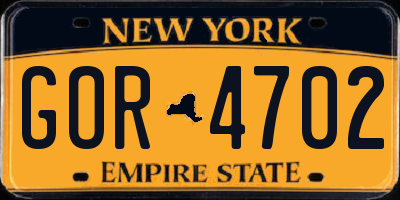 NY license plate GOR4702