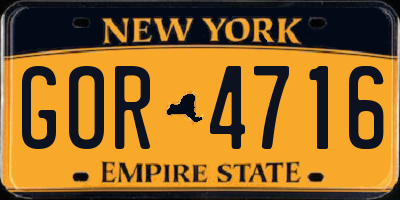 NY license plate GOR4716
