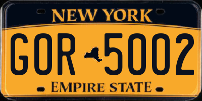 NY license plate GOR5002