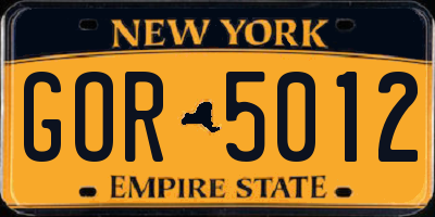 NY license plate GOR5012