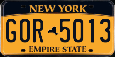 NY license plate GOR5013