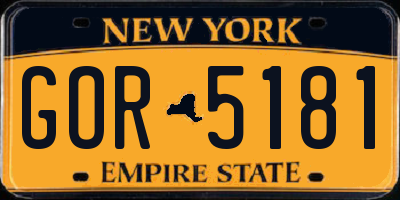NY license plate GOR5181