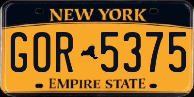NY license plate GOR5375