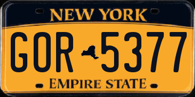 NY license plate GOR5377