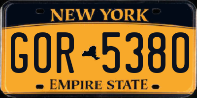 NY license plate GOR5380