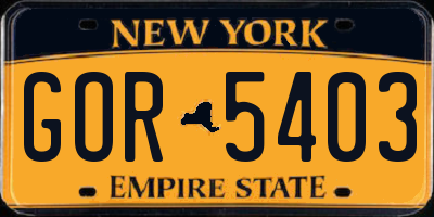 NY license plate GOR5403