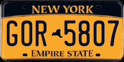NY license plate GOR5807