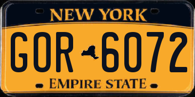 NY license plate GOR6072
