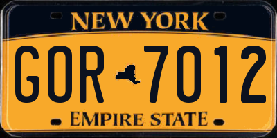 NY license plate GOR7012