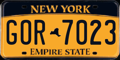 NY license plate GOR7023