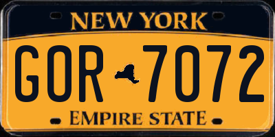 NY license plate GOR7072