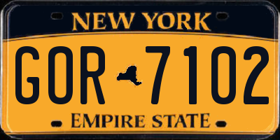 NY license plate GOR7102