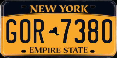 NY license plate GOR7380