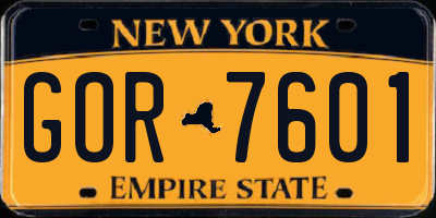 NY license plate GOR7601