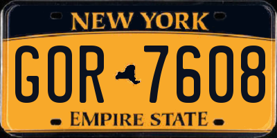 NY license plate GOR7608