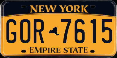 NY license plate GOR7615