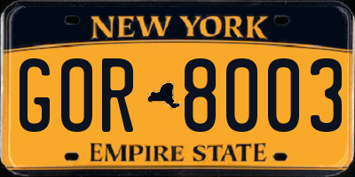 NY license plate GOR8003