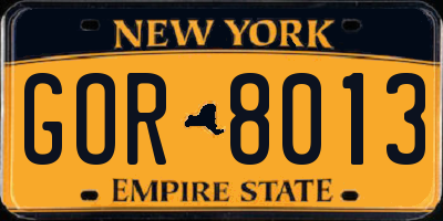 NY license plate GOR8013