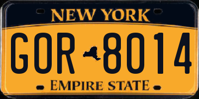NY license plate GOR8014