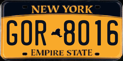 NY license plate GOR8016