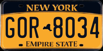 NY license plate GOR8034