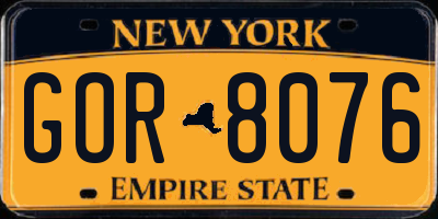 NY license plate GOR8076