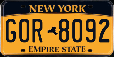 NY license plate GOR8092