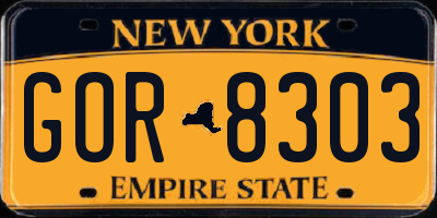 NY license plate GOR8303