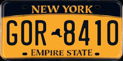 NY license plate GOR8410