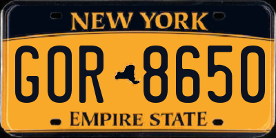 NY license plate GOR8650