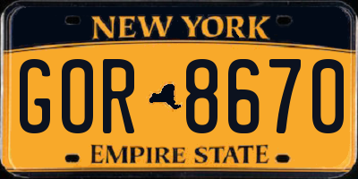 NY license plate GOR8670