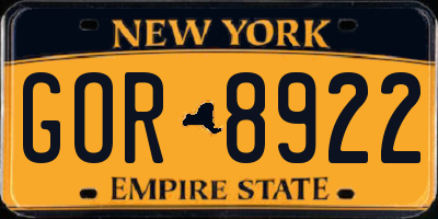 NY license plate GOR8922
