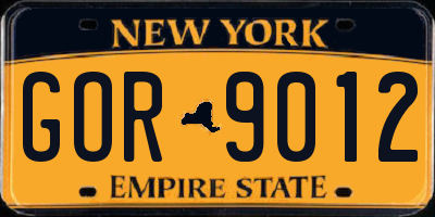 NY license plate GOR9012